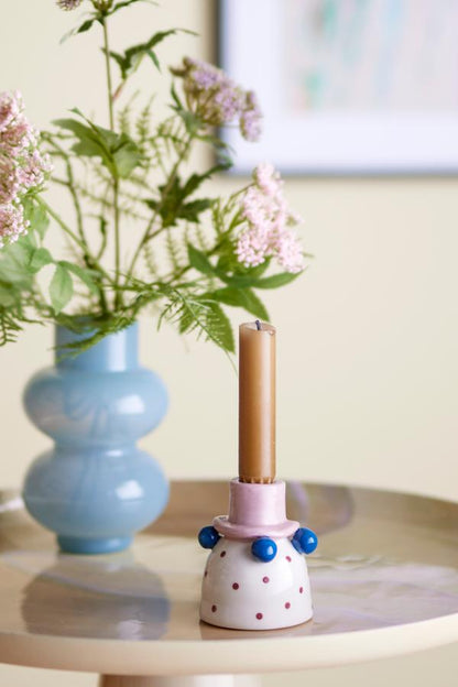 Blue & Pink Stoneware Candleholder