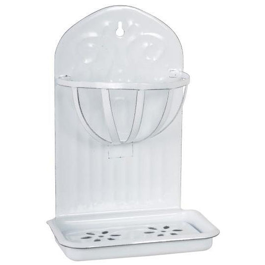 White Enamel Wall Soap Dish & Rack