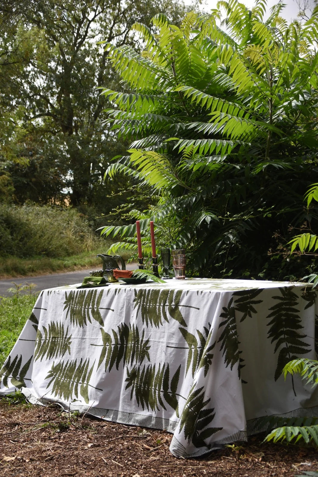 Green Fern Cotton Tablecloth