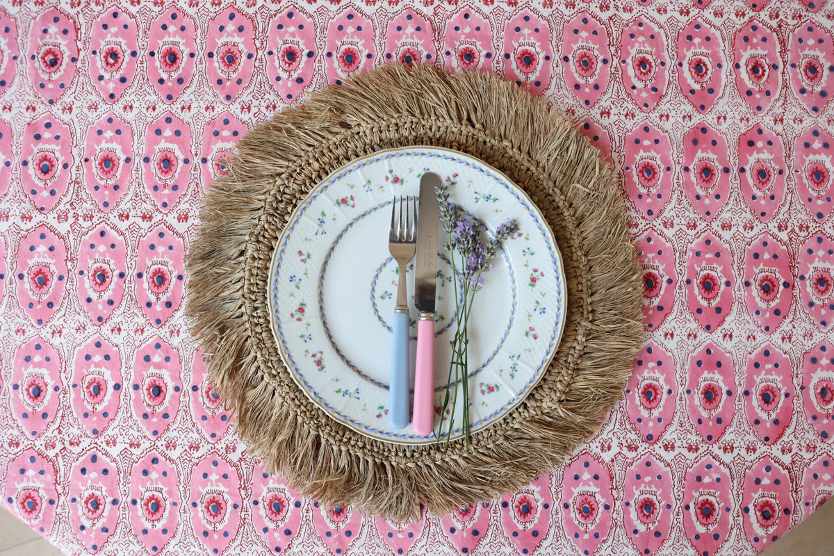 Pink Blockprint Tablecloth