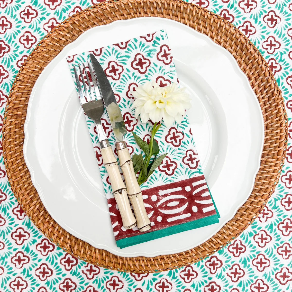 Green Blockprint Tablecloth