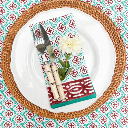 Green Blockprint Tablecloth