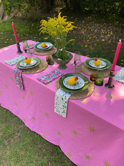 Cerise Pink Tablecloth with Gold Stars