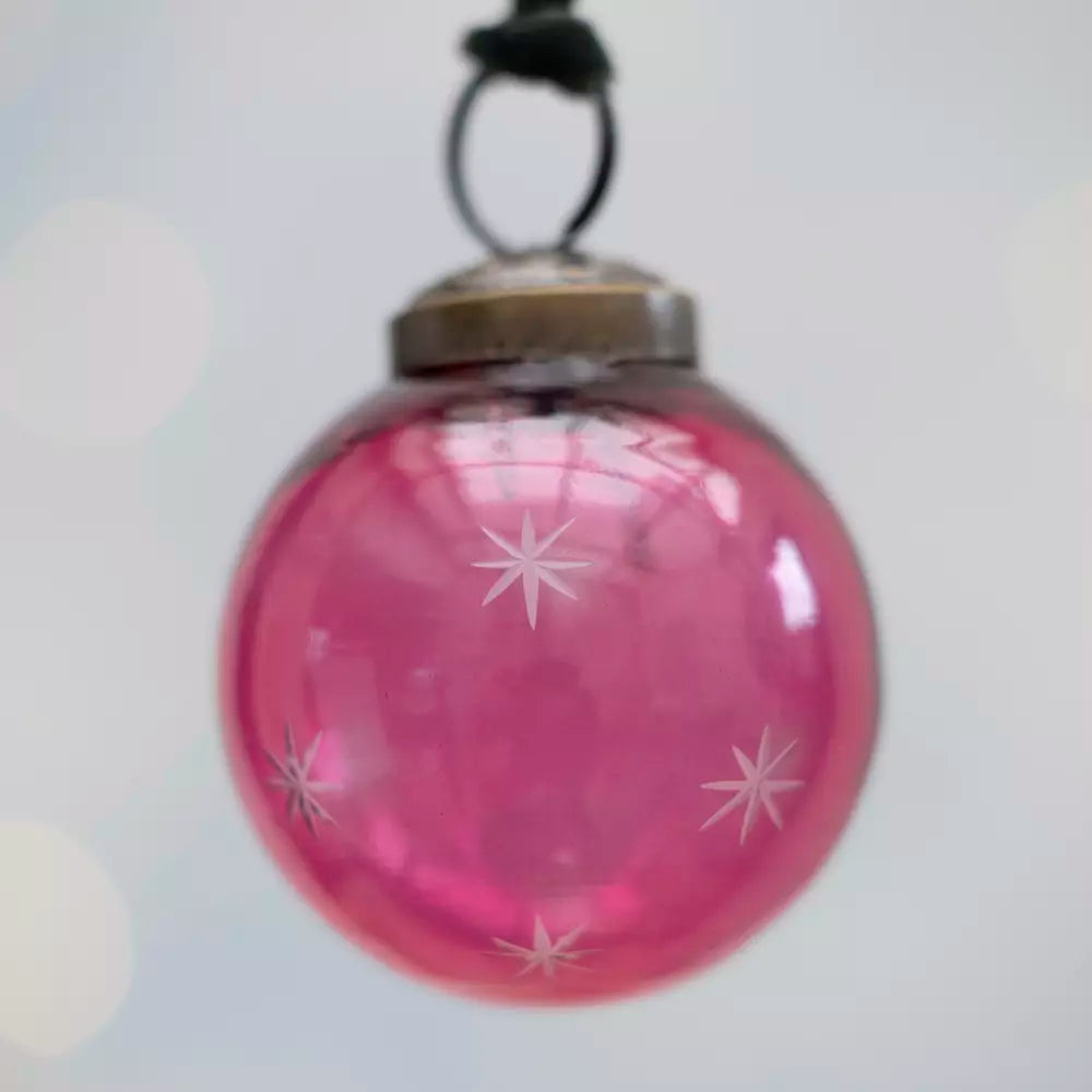 Christmas Pink Glass Star Bauble