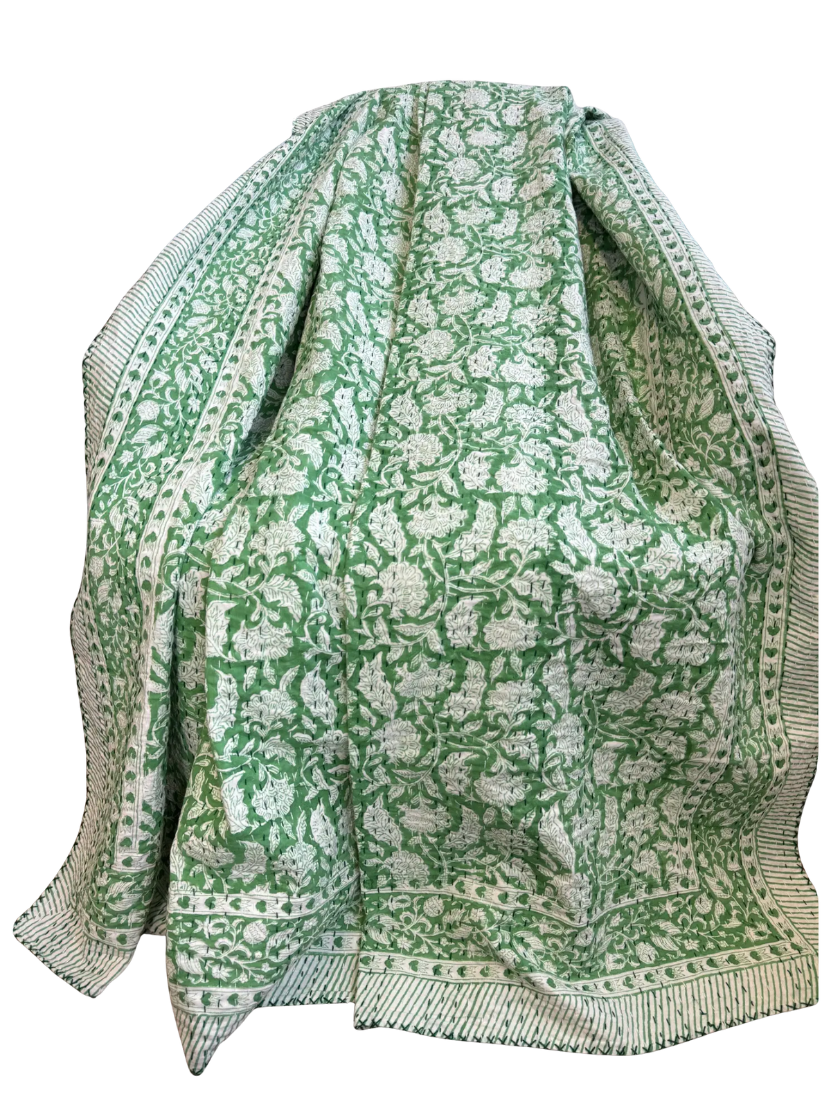 Grass Green Kantha Throw